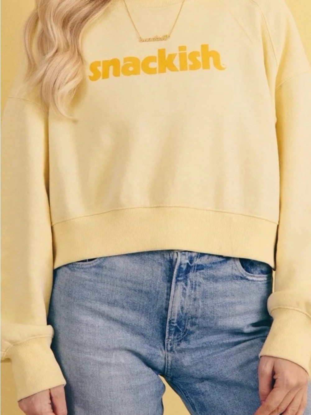 Snackish Yellow Cropped Sweatshirt - Women Tops